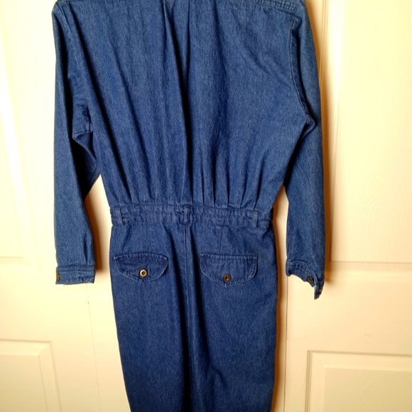 Vintage Eileen West Denim Dress 10 M Long Sleeve Pockets 80s 90s Heavy - Picture 7 of 7